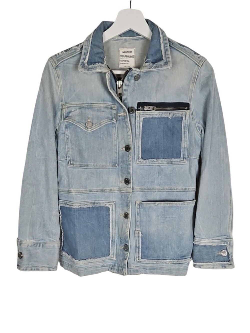 Zadig & Voltaire Kick Destroy Distressed Patchwork Denim Jacket - Size XS